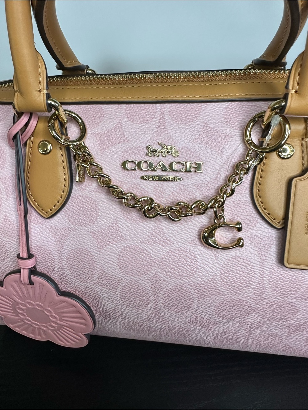 Coach Powder Pink Signature Canvas Medium Rowan Satchel with Charms - Picture 6 of 9
